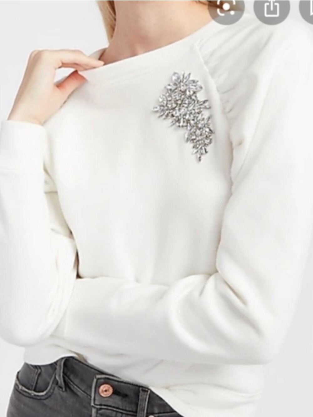 nwt express ultra soft rhinestone embellished puff sleeve sweatshirt m
